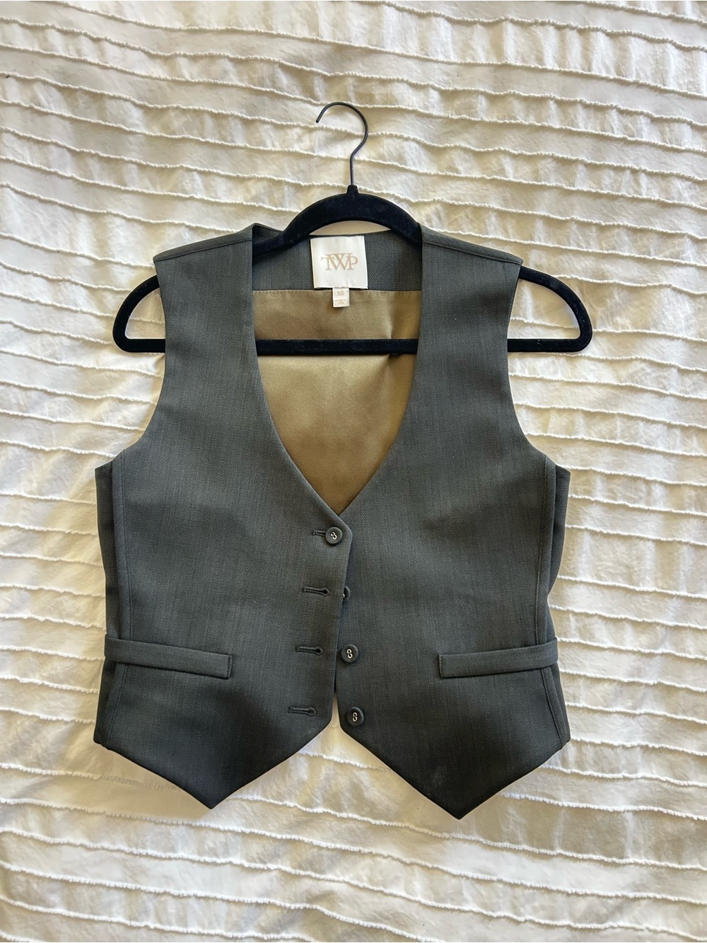 TWP Women's Tailored Gray Vest - Classic Button Front